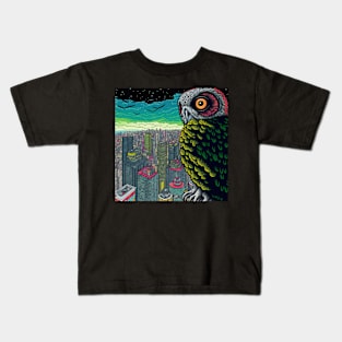 Owl watches over the night city - Awesome Owl #5 Kids T-Shirt